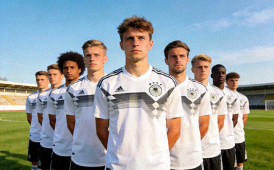 德国国家队赛前合影 - 白色球衣球员严肃站立